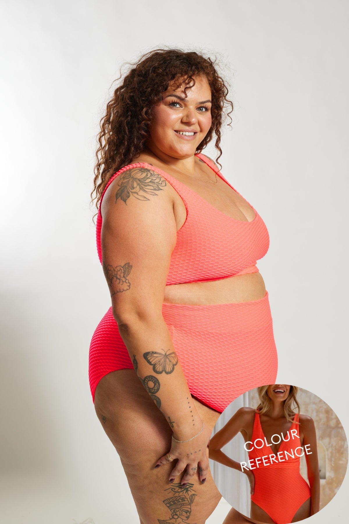 Ginger Bikini Bottom Curve - Fluro Waffle Watermelon