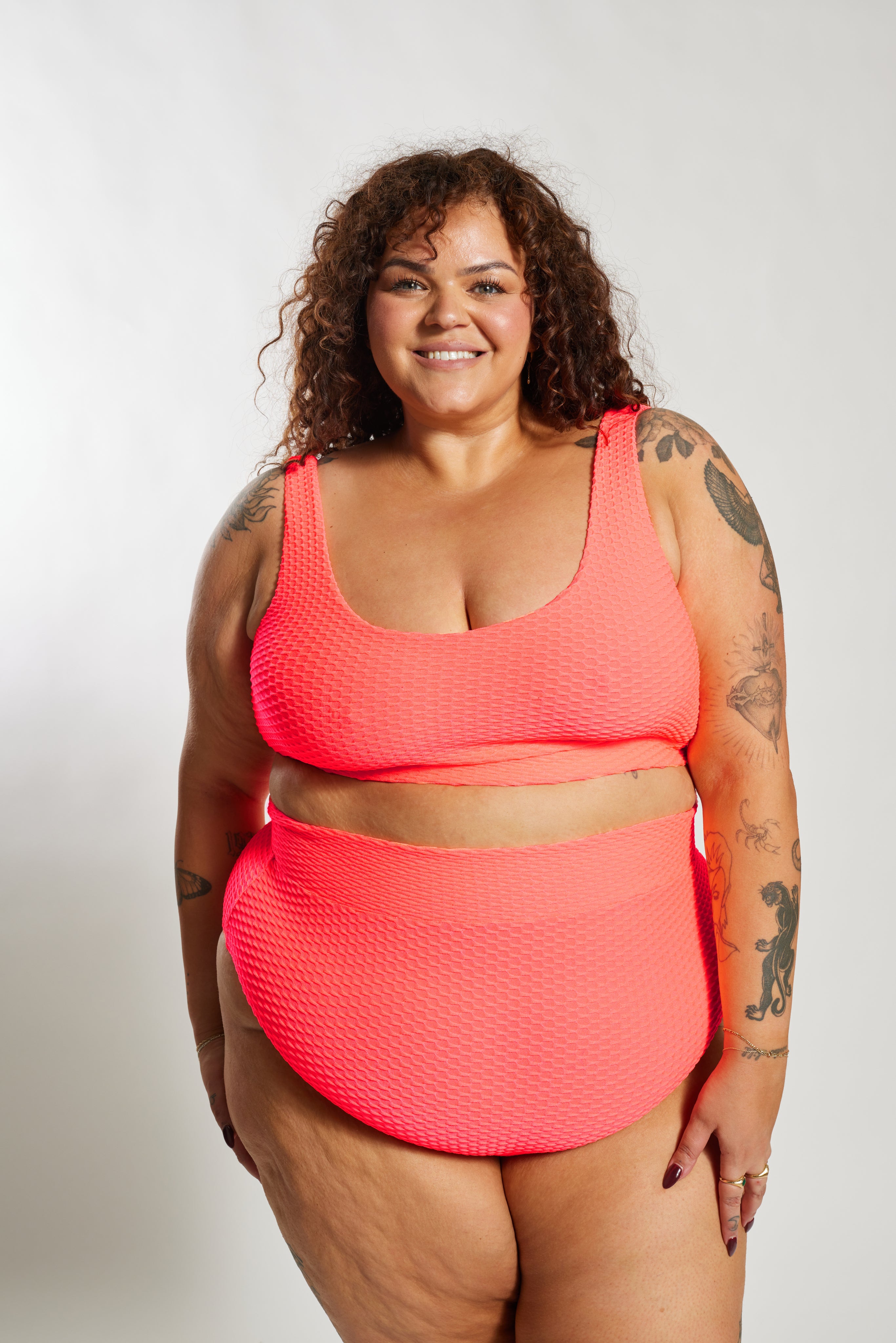 Ginger Bikini Bottom Curve - Fluro Waffle Watermelon