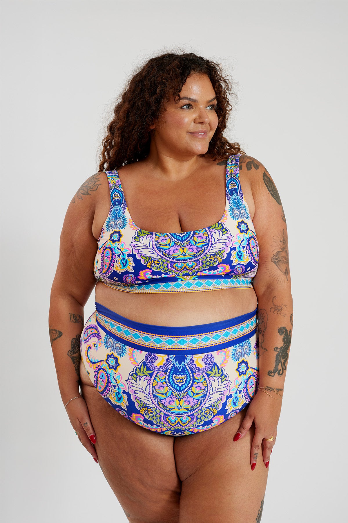 Ginger Bikini Bottom Curve - Peacock Swirls