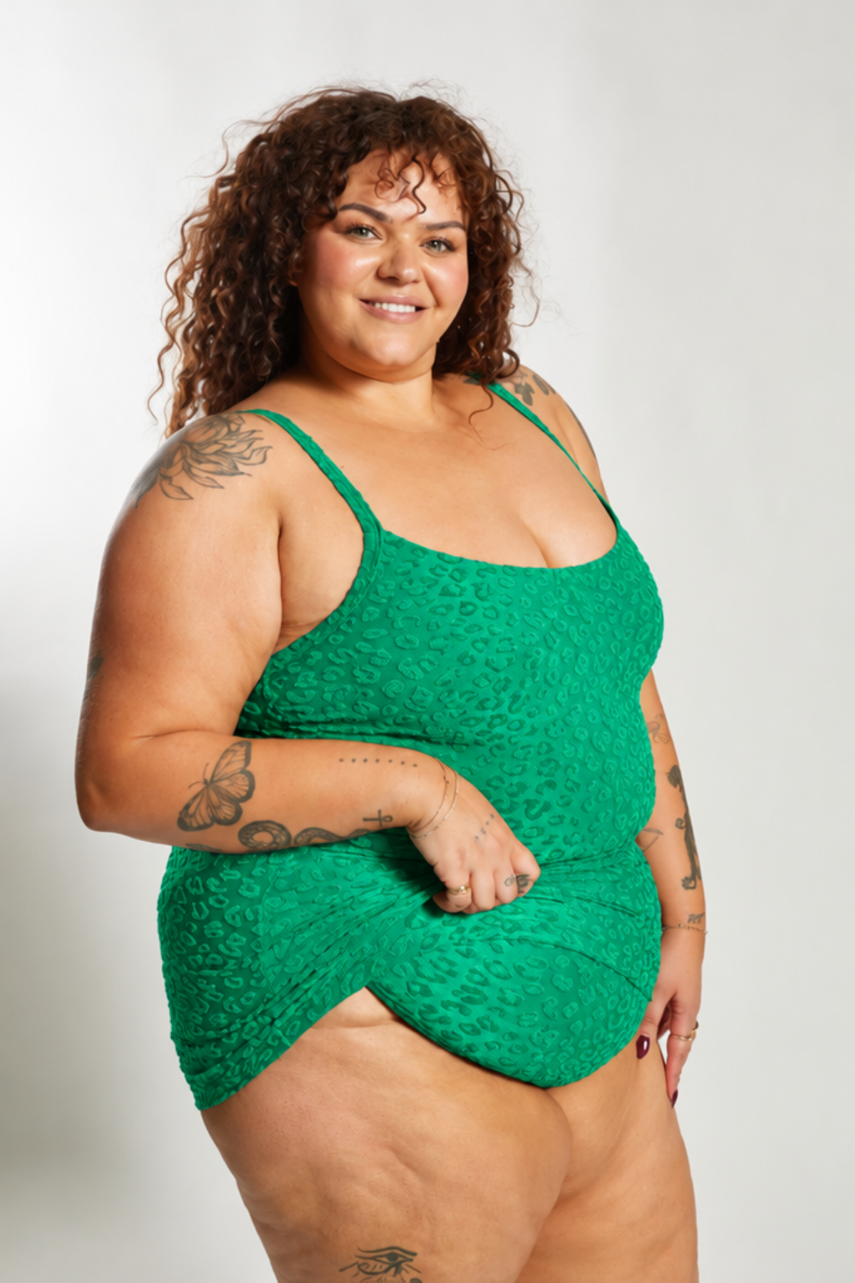 Giselle Tankini Top Curve - Textured Leopard Kiwi