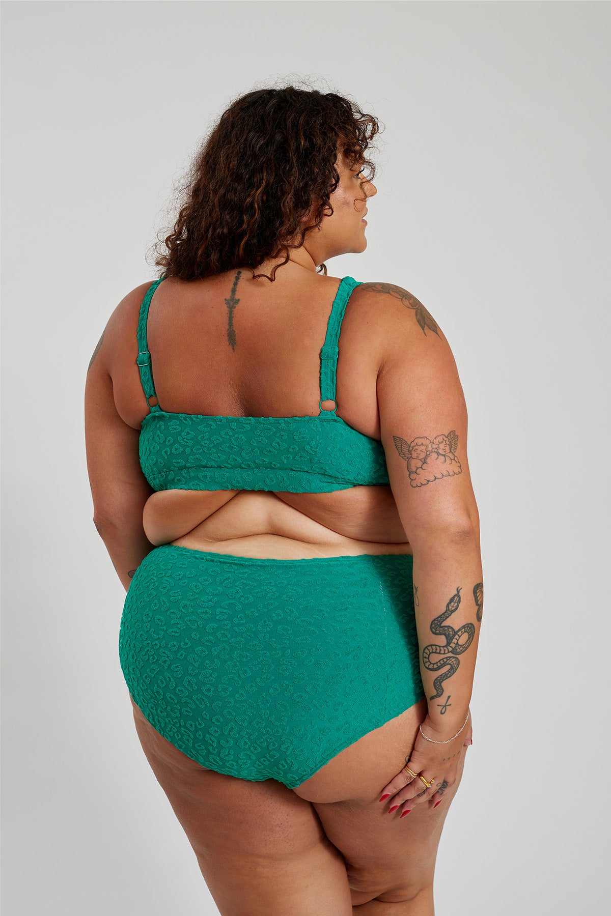 Penelope Bikini Bottom Curve - Textured Leopard Kiwi