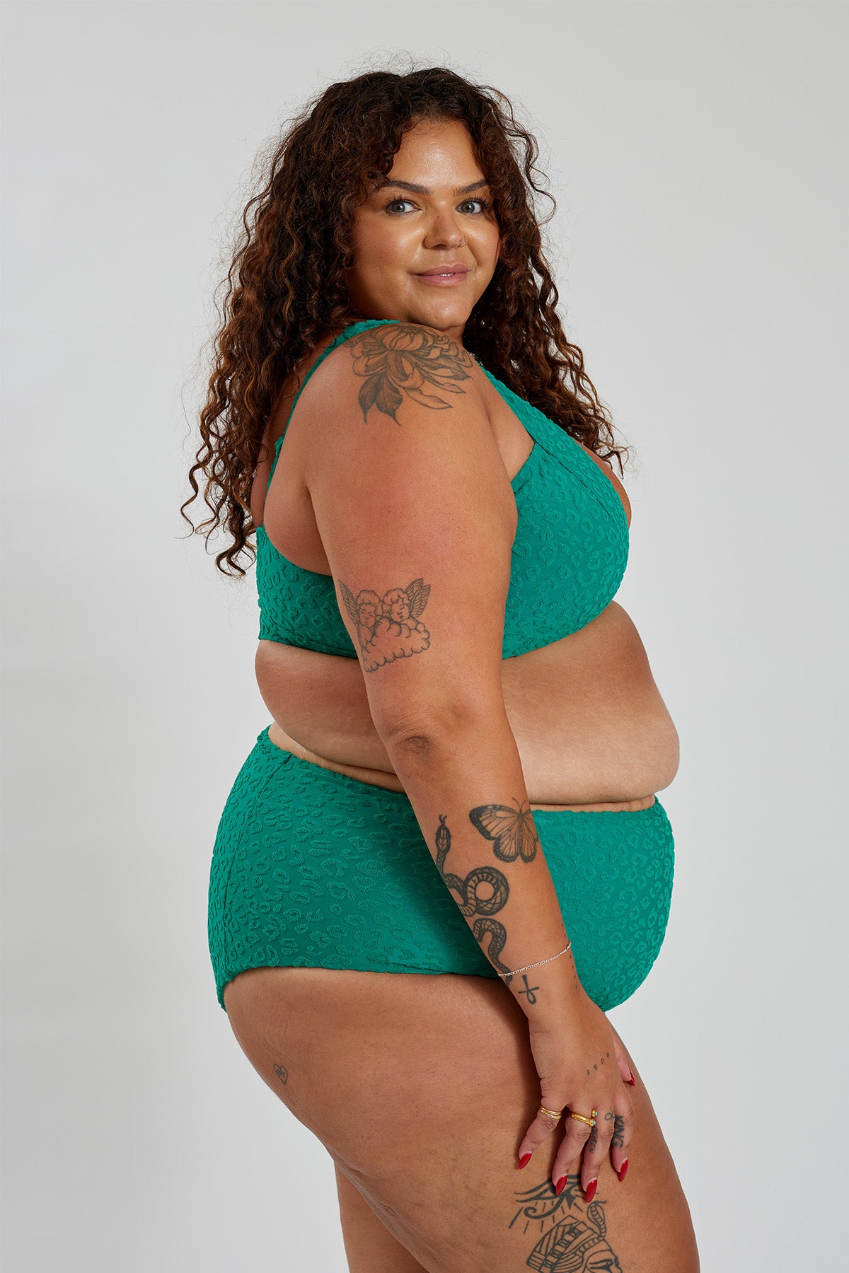 Penelope Bikini Bottom Curve - Textured Leopard Kiwi