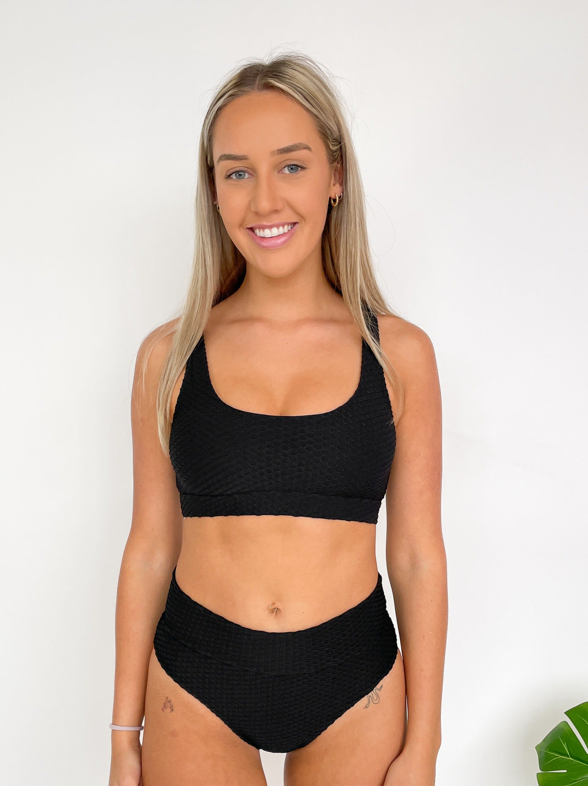 Gia Bikini Top - Black Waffle