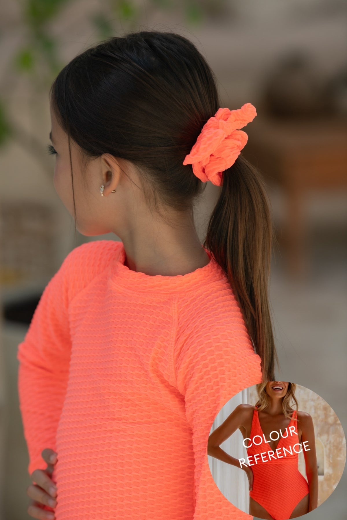 Mini Mimi Scrunchie - Fluro Waffle Watermelon