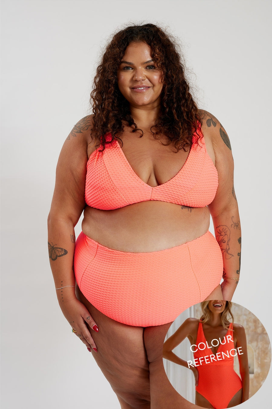 Penelope Bikini Bottom Curve - Fluro Waffle Watermelon