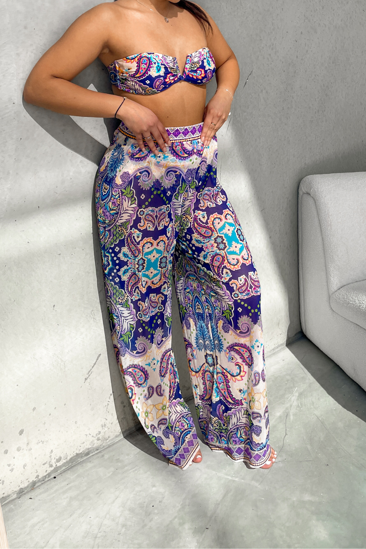 Marina Wide Leg Pants - Peacock Swirls