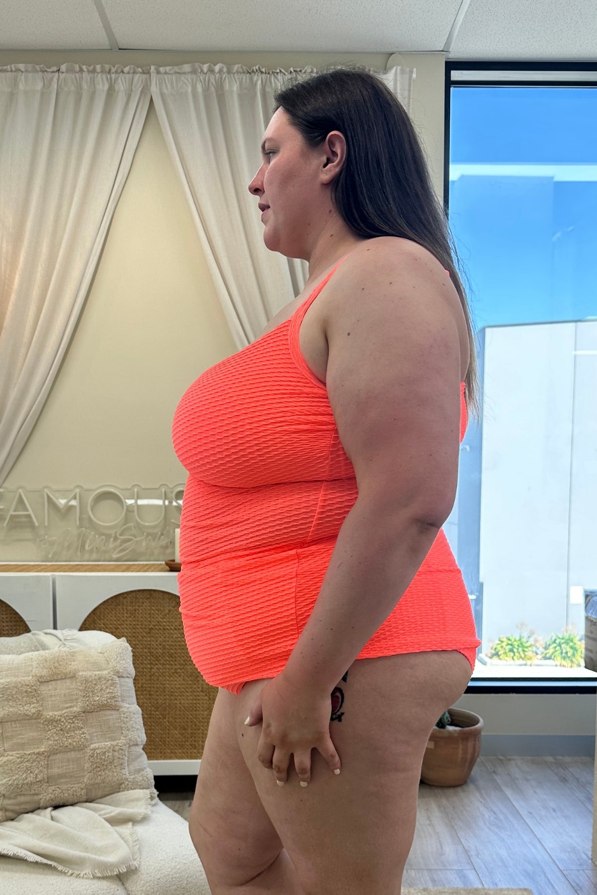 Giselle Tankini Top Curve - Fluro Waffle Watermelon