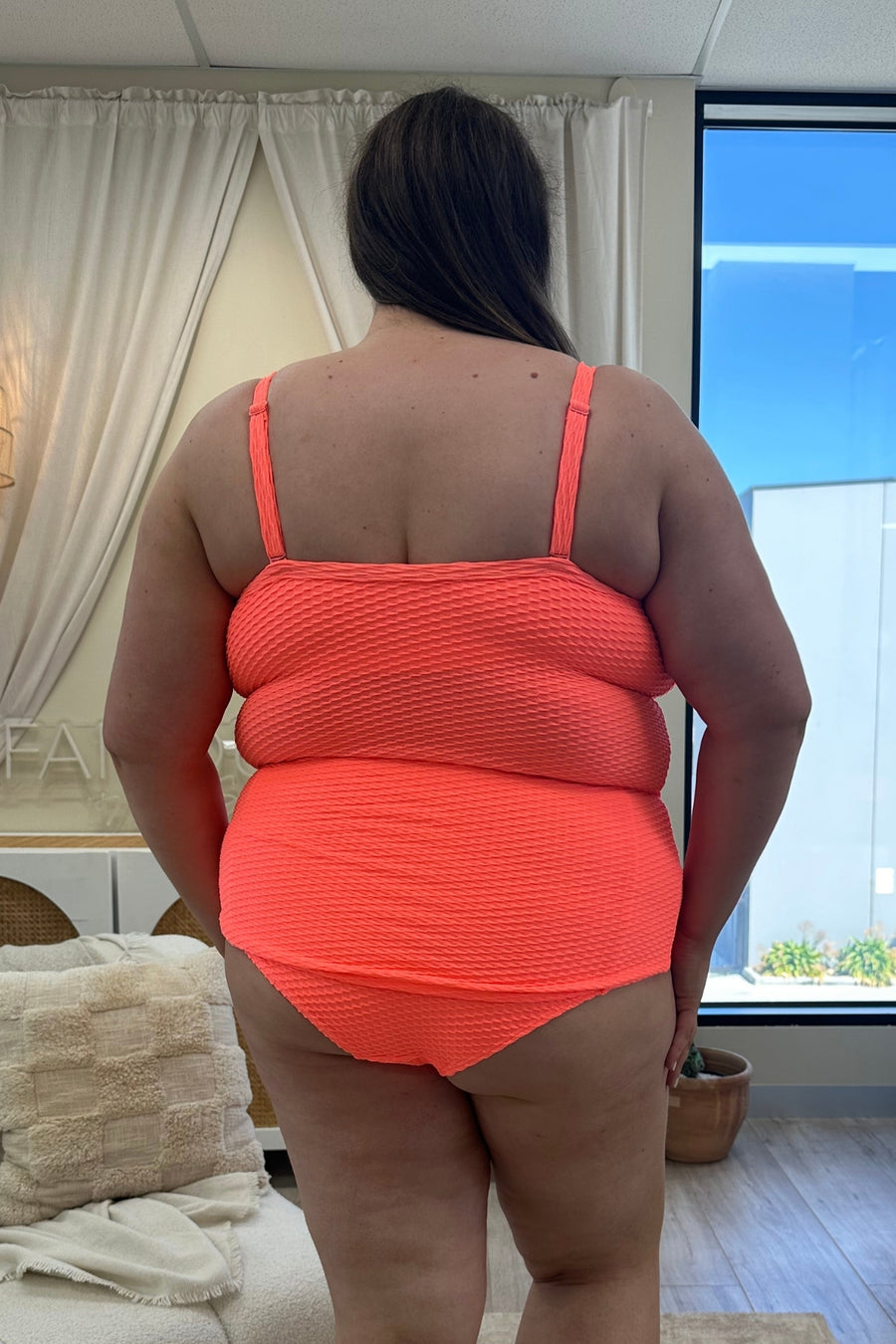 Giselle Tankini Top Curve - Fluro Waffle Watermelon