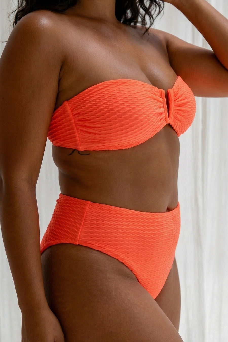Scarlett Bandeau Top - Fluro Waffle Watermelon