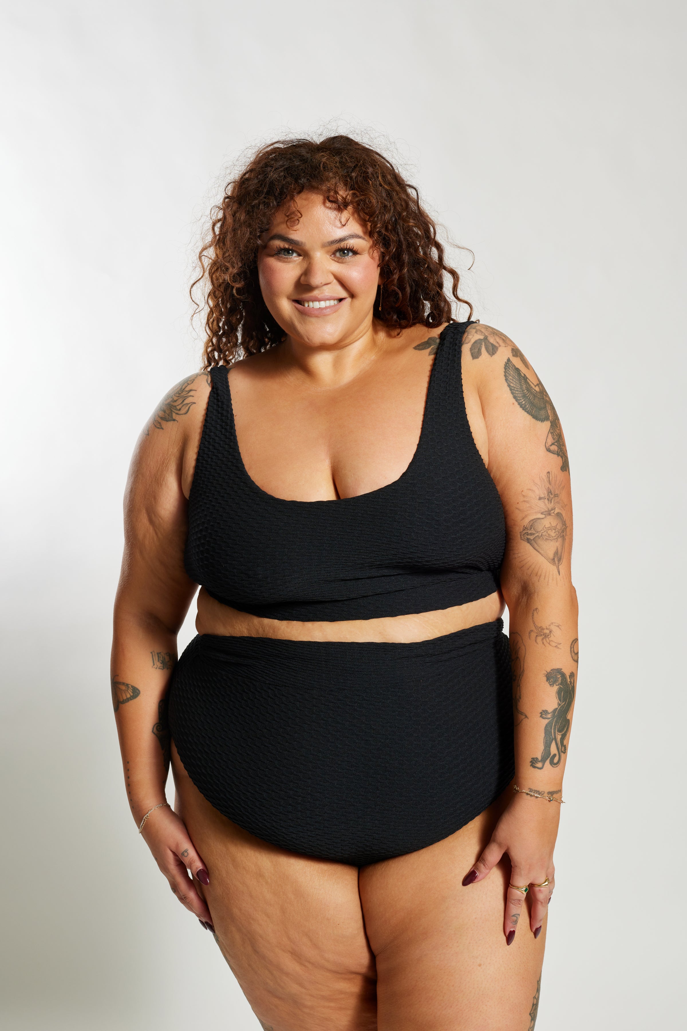 Ginger Bikini Bottom Curve - Black Waffle