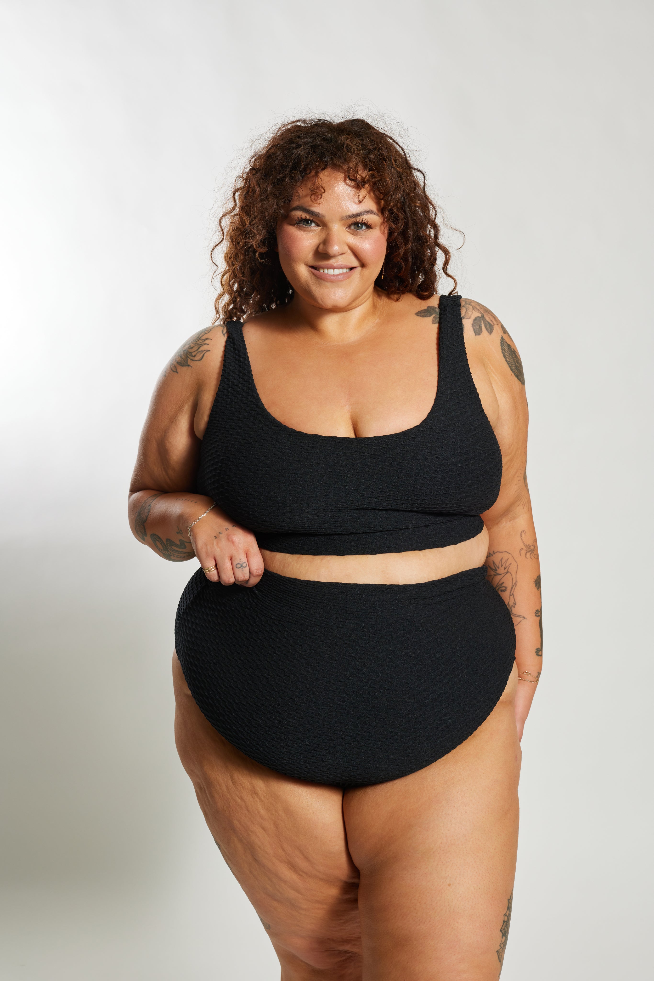 Ginger Bikini Bottom Curve - Black Waffle