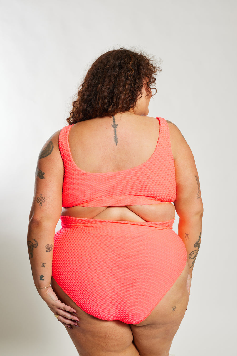 Ginger Bikini Bottom Curve - Fluro Waffle Watermelon