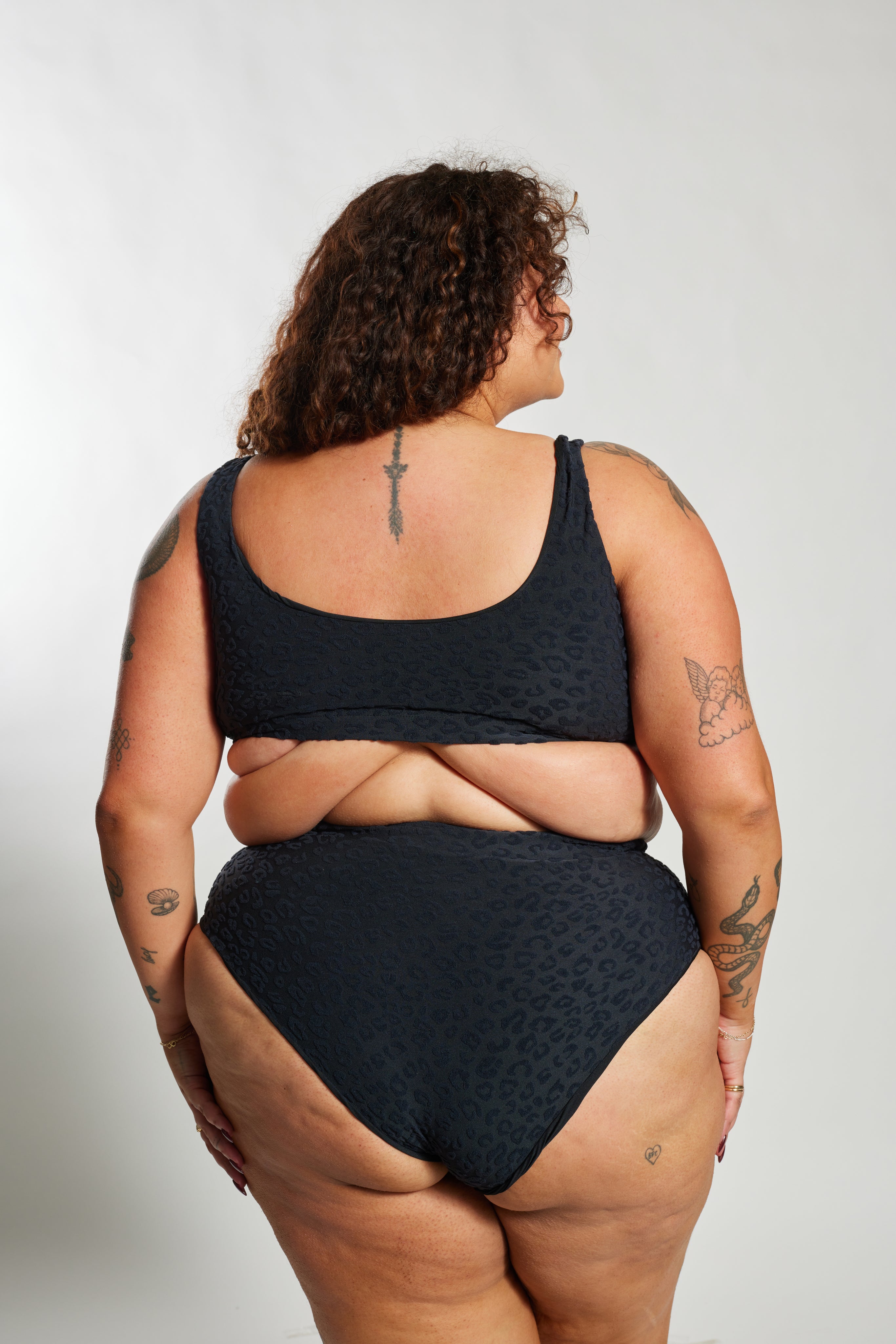 Ginger Bikini Bottom Curve - Textured Leopard Charcoal