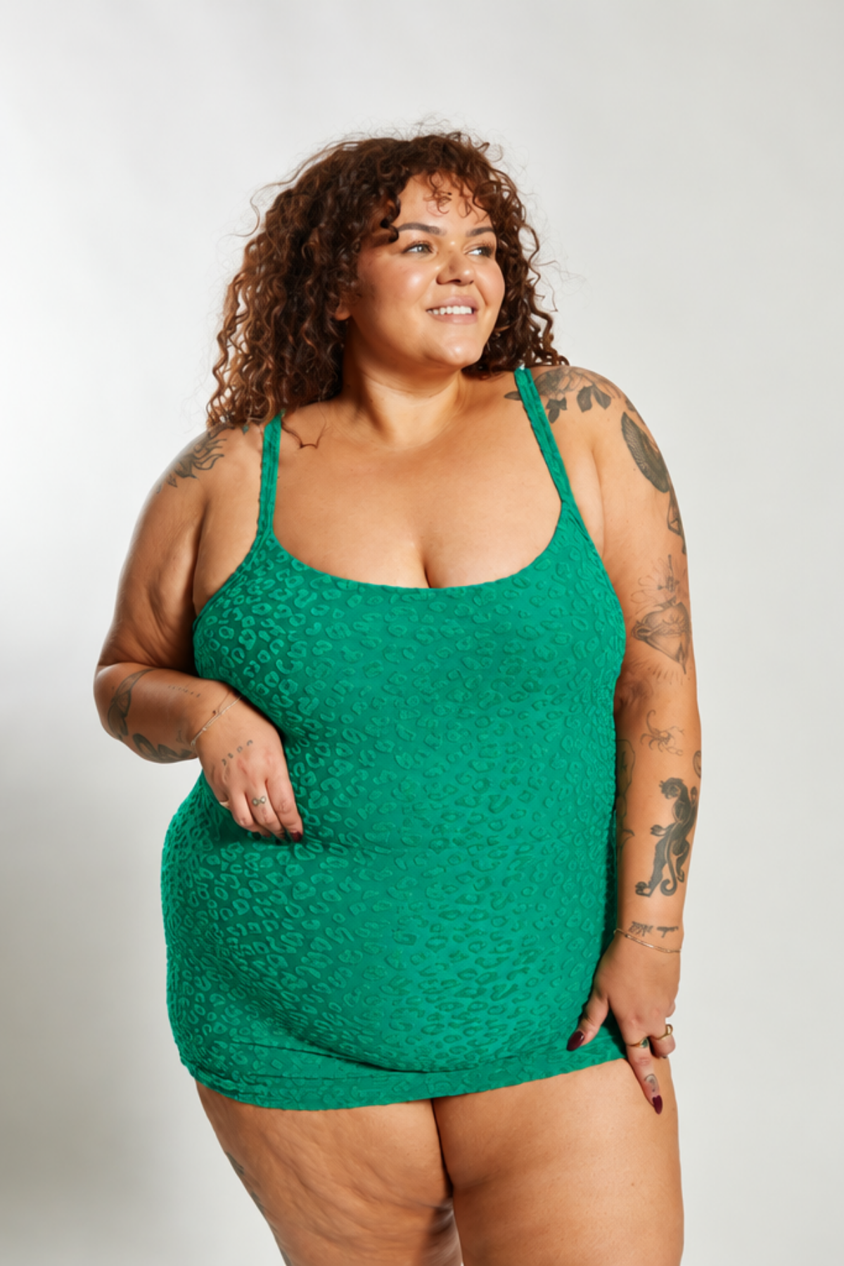 Giselle Tankini Top Curve - Textured Leopard Kiwi