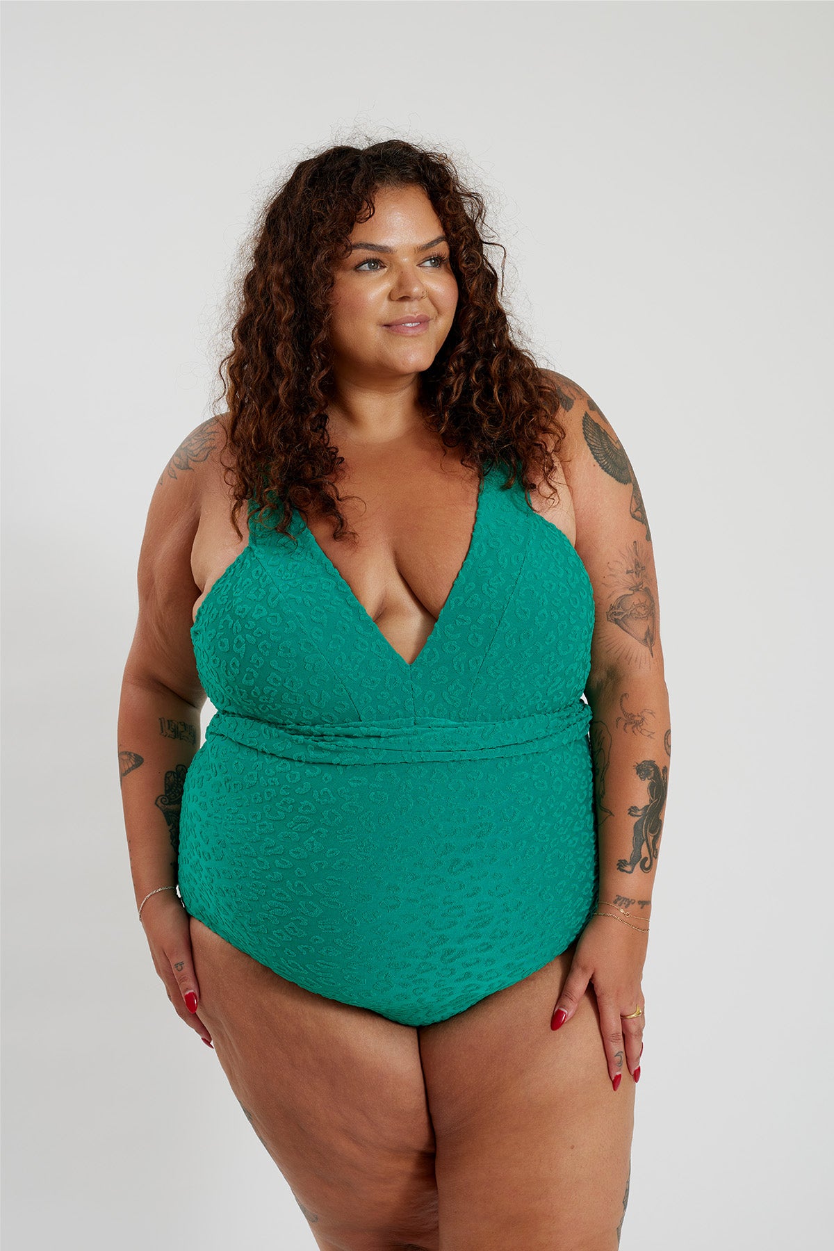Gwen One Piece Curve - Textured Leopard Kiwi