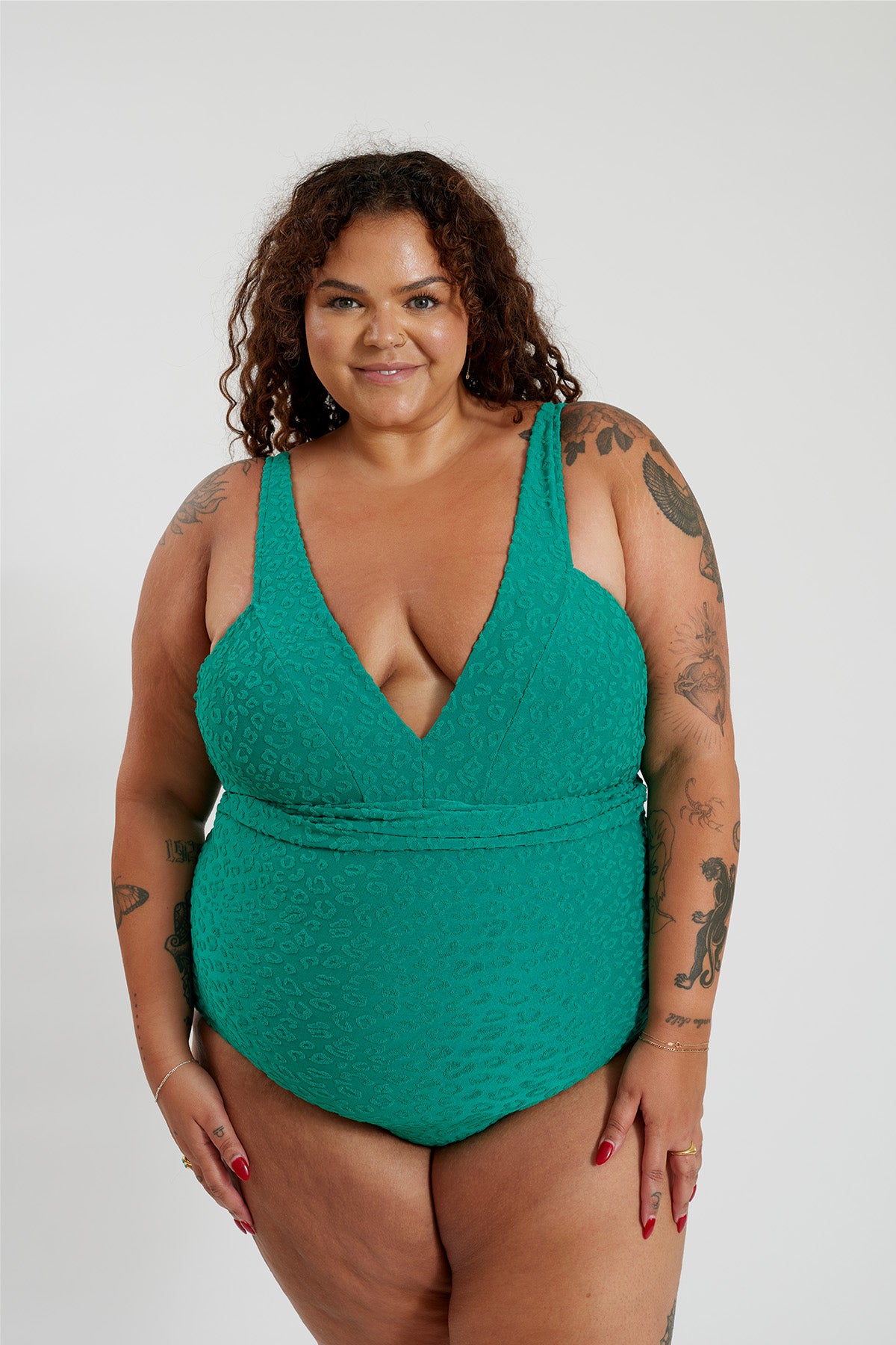 Gwen One Piece Curve - Textured Leopard Kiwi