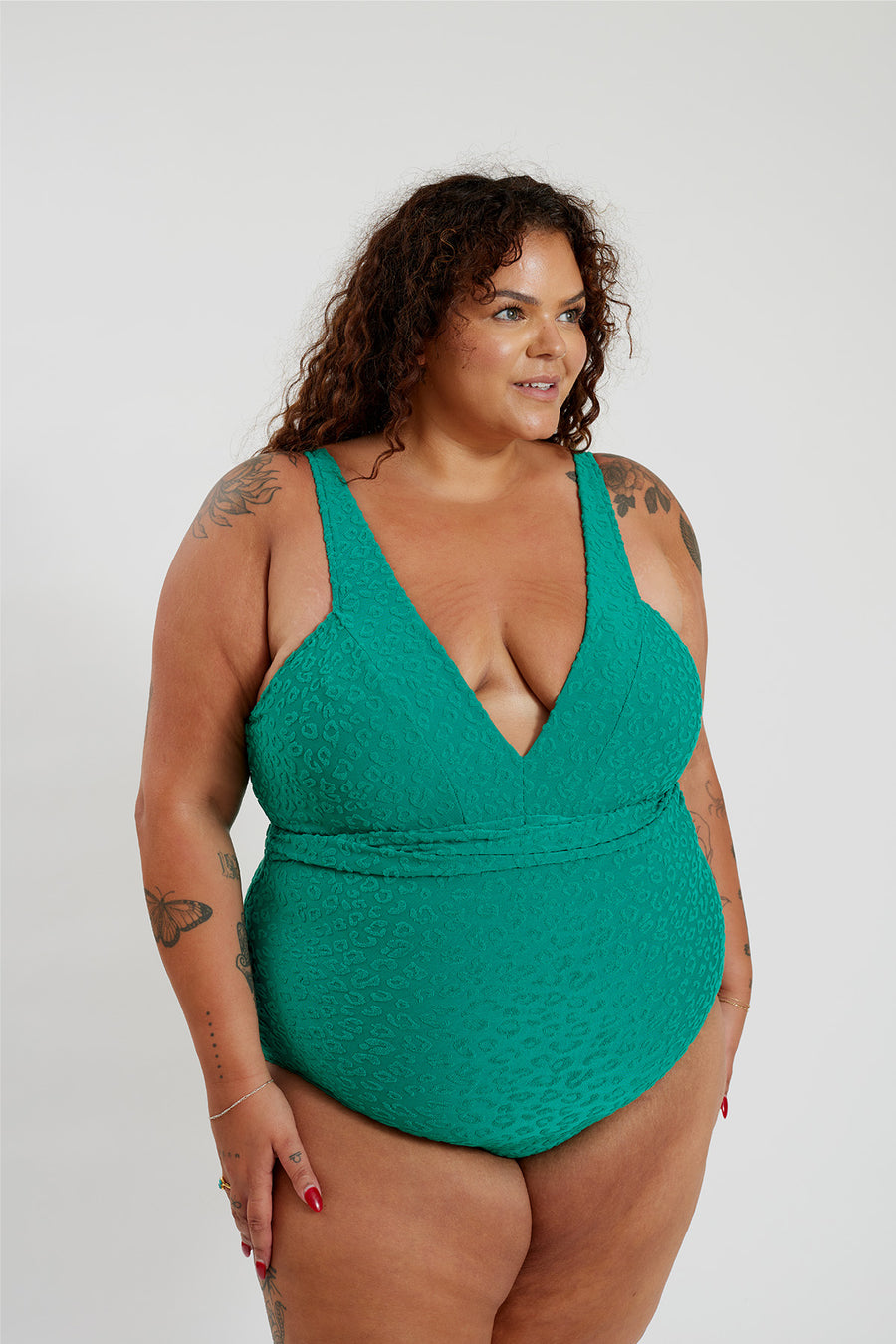 Gwen One Piece Curve - Textured Leopard Kiwi