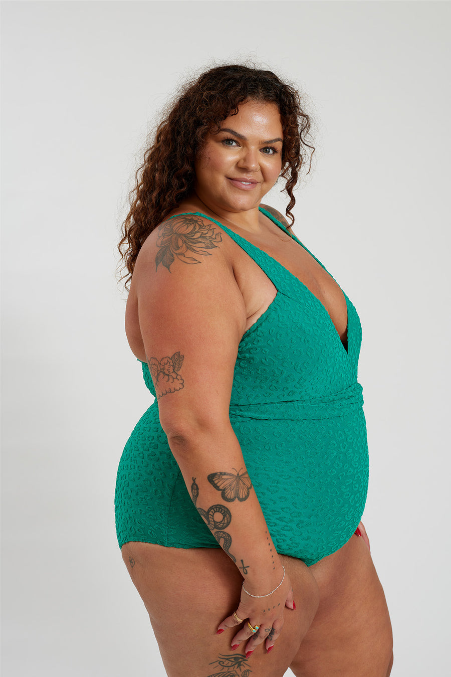 Gwen One Piece Curve - Textured Leopard Kiwi