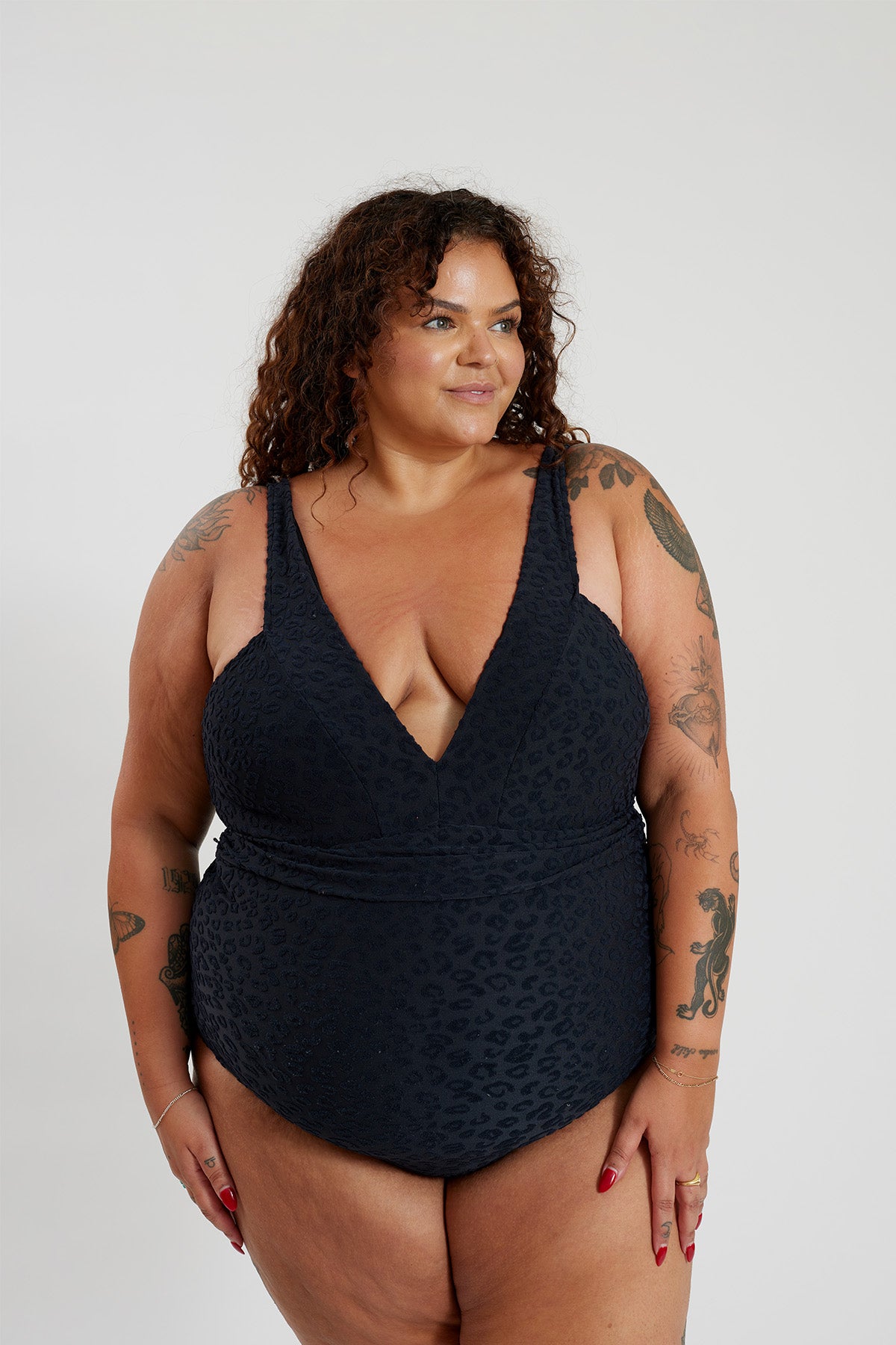 Gwen One Piece Curve - Textured Leopard Charcoal