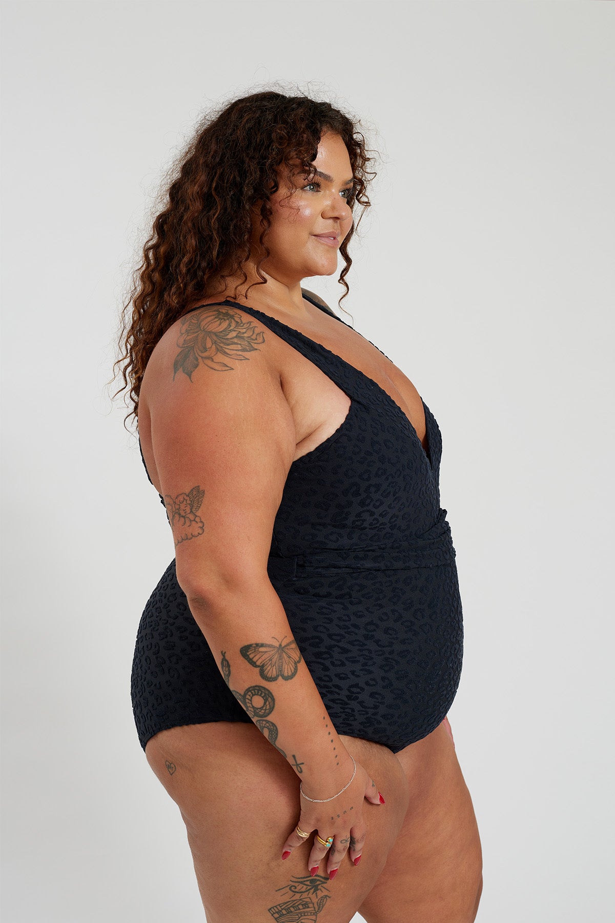 Gwen One Piece Curve - Textured Leopard Charcoal