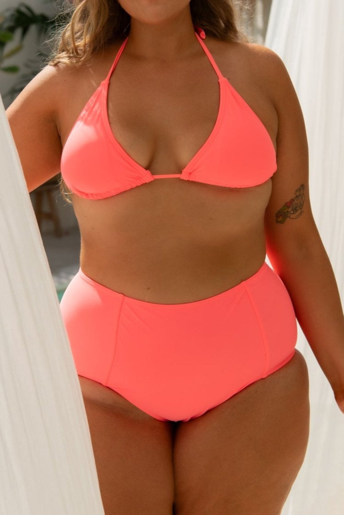 Infamous Swim Mia Triangle Bikini in Fluro Coral