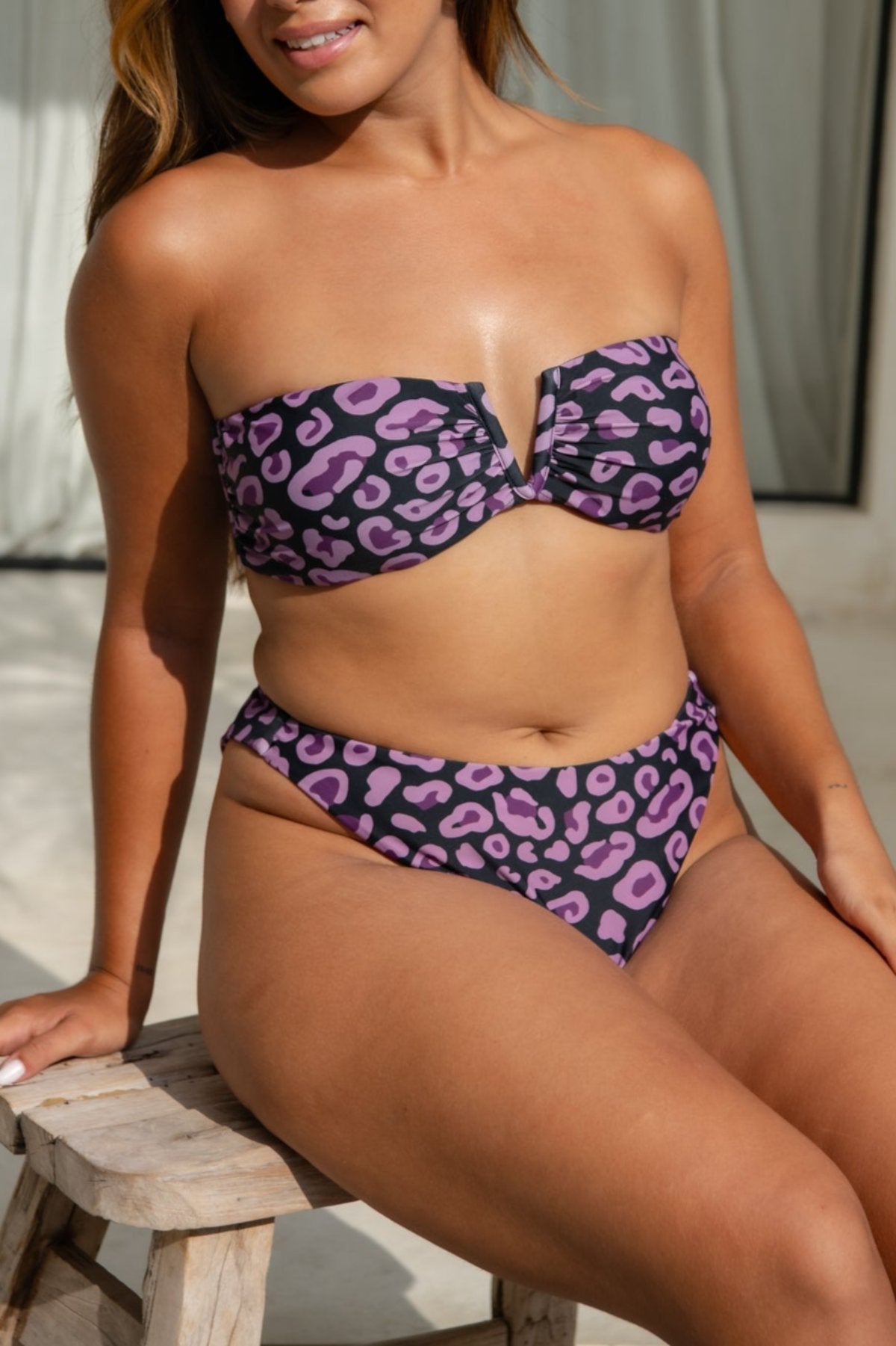 Infamous Swim Scarlett Bandeau Top in Plum Leopard