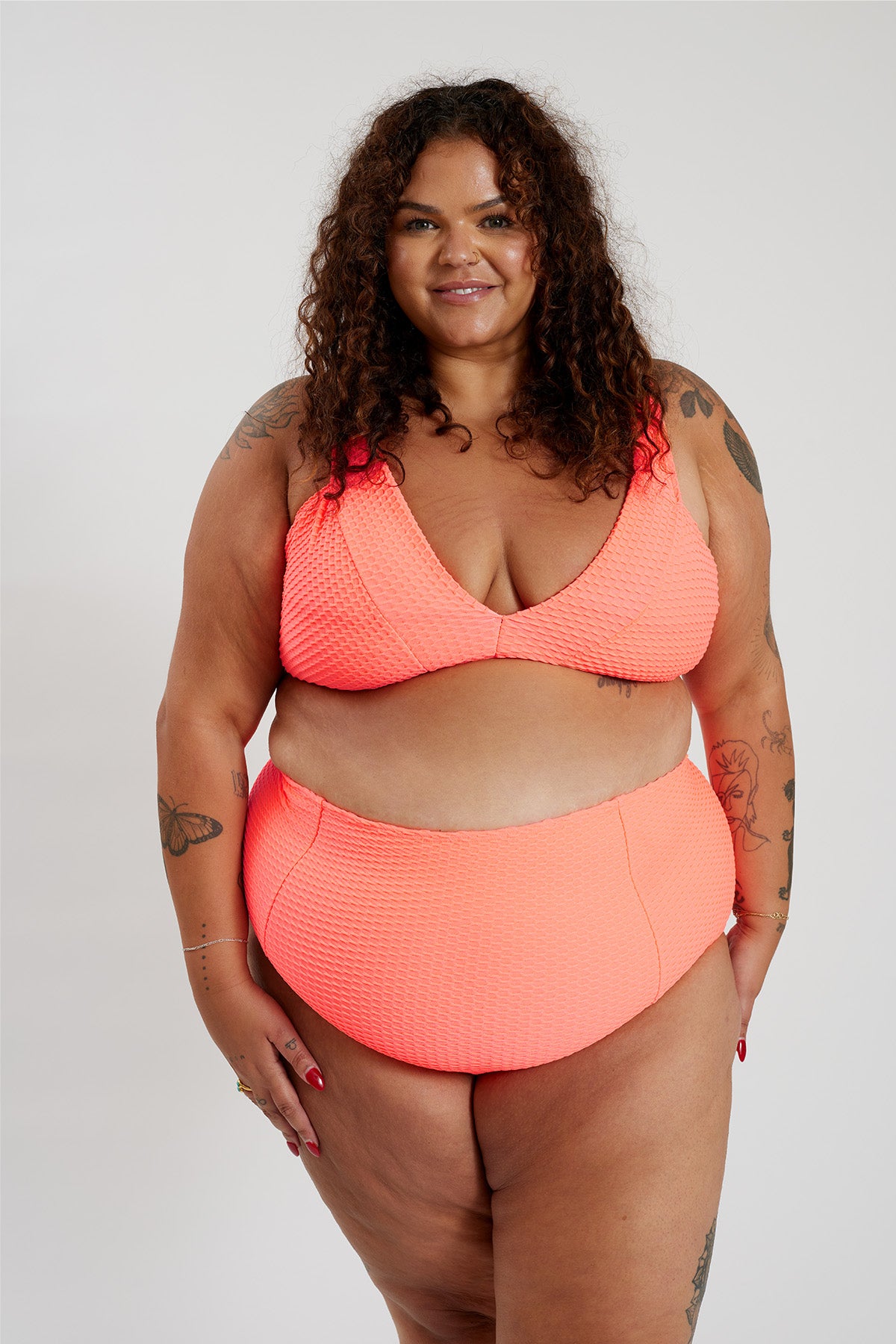 Penelope Bikini Bottom Curve - Fluro Waffle Watermelon