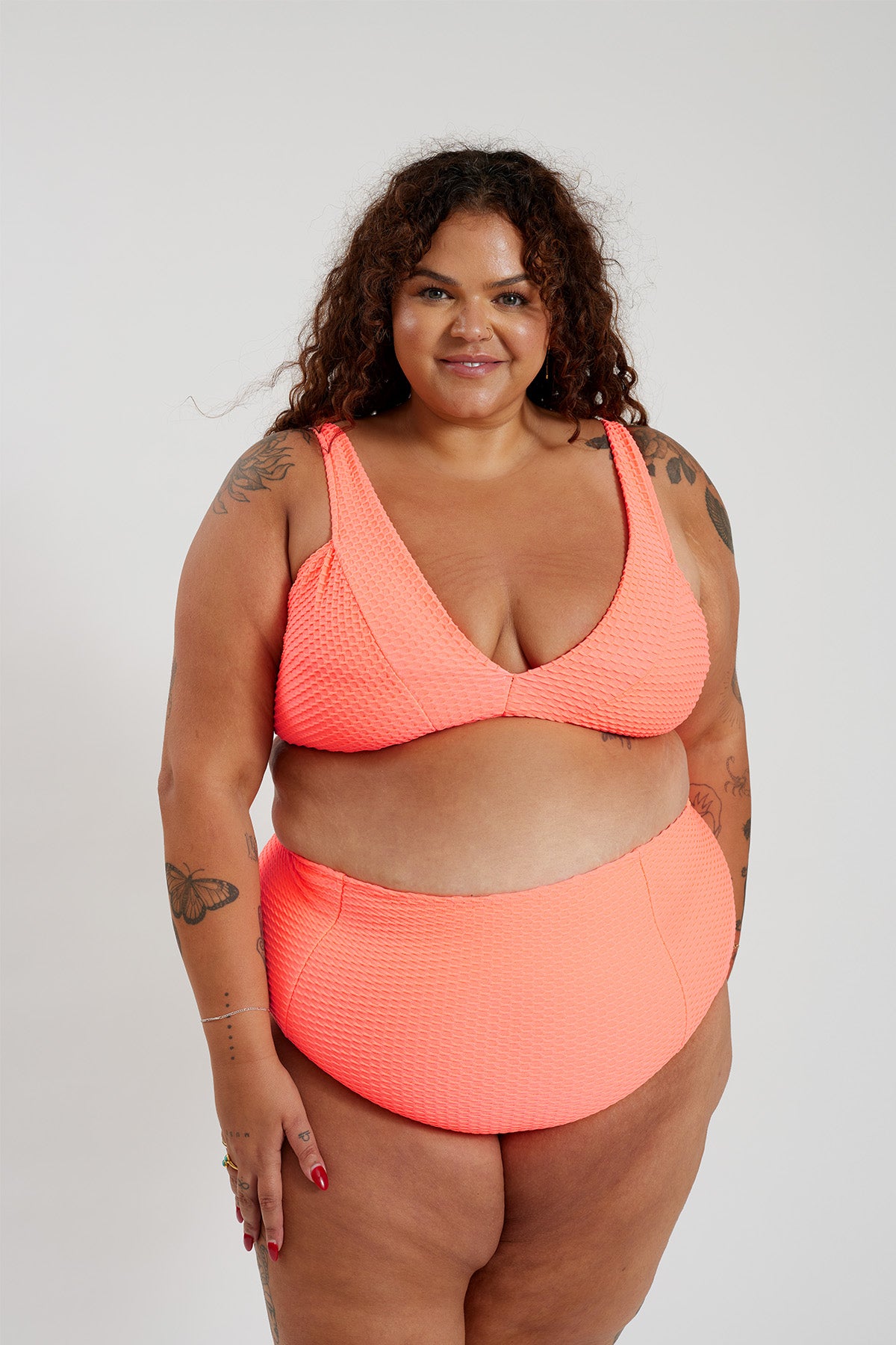 Penelope Bikini Bottom Curve - Fluro Waffle Watermelon