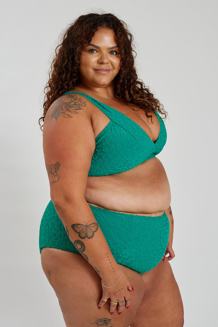 Penelope Bikini Bottom Curve - Textured Leopard Kiwi
