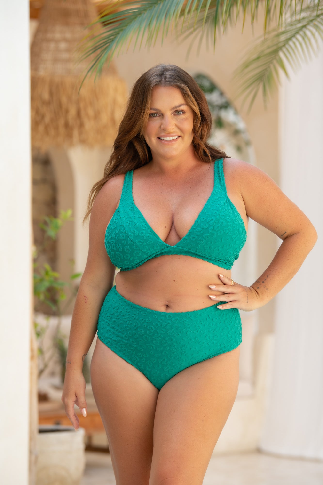 Lola Triangle Top - Textured Leopard Kiwi