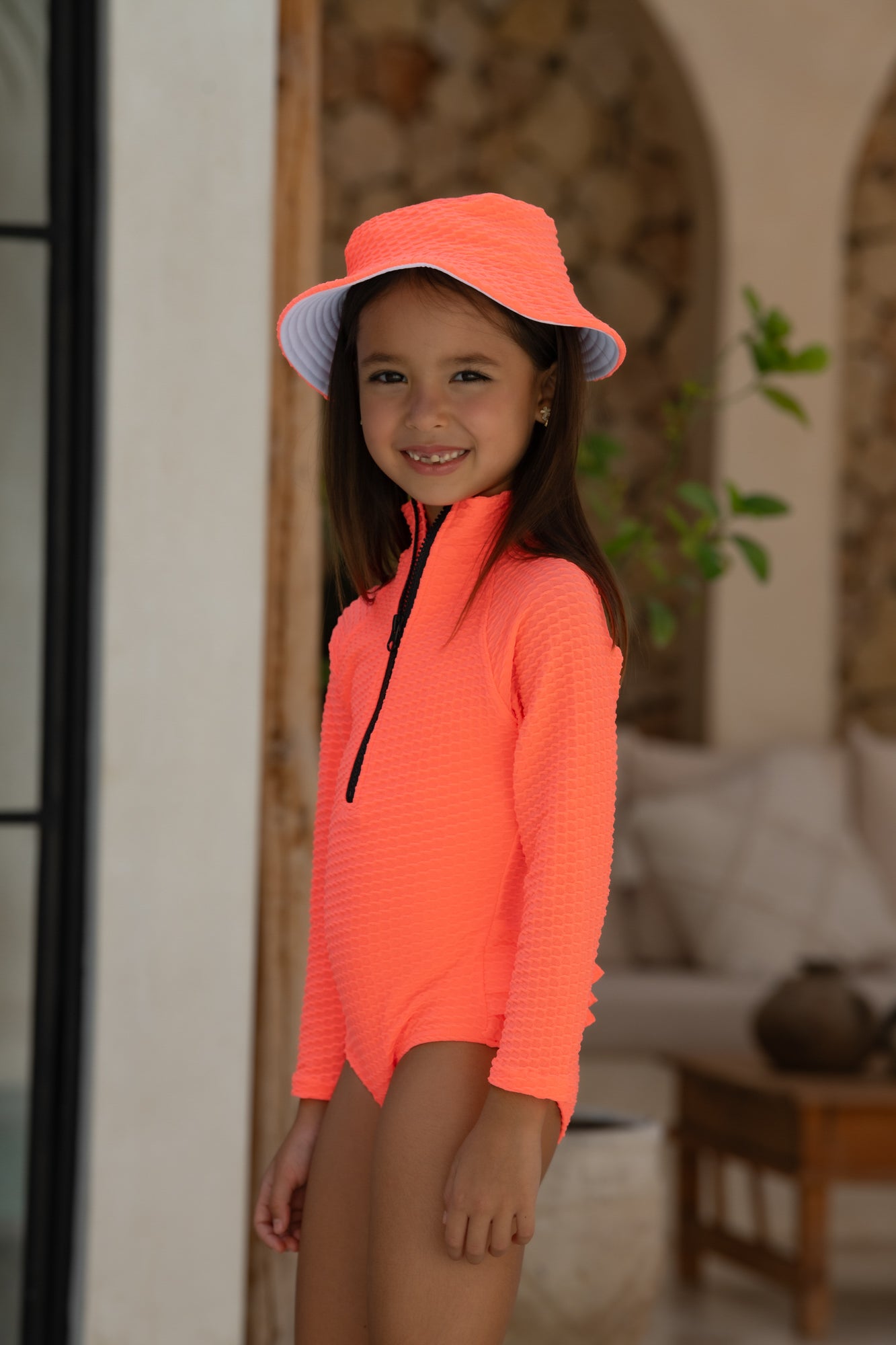 Mini Blake Surfsuit - Fluro Waffle Watermelon