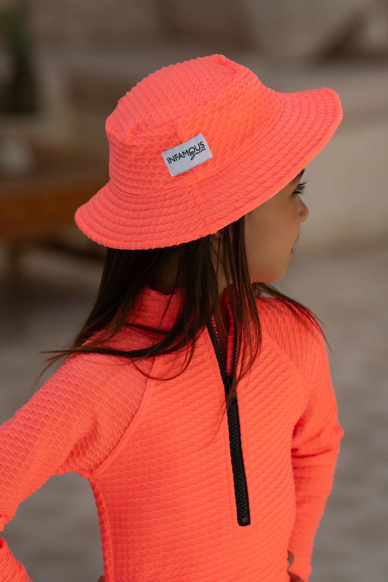 Daisy Swim Hat - Fluro Waffle Watermelon