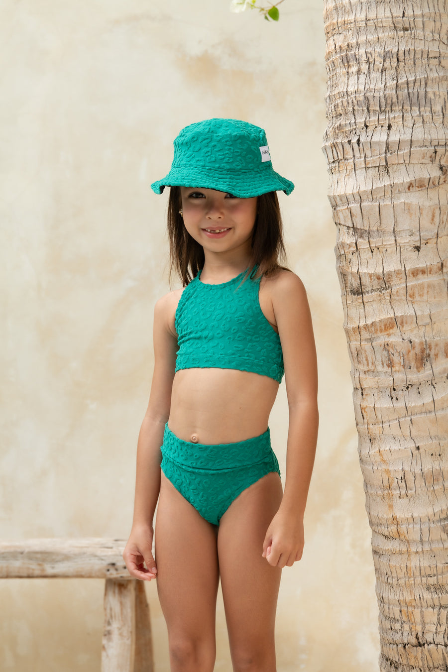 Daisy Swim Hat - Textured Leopard Kiwi