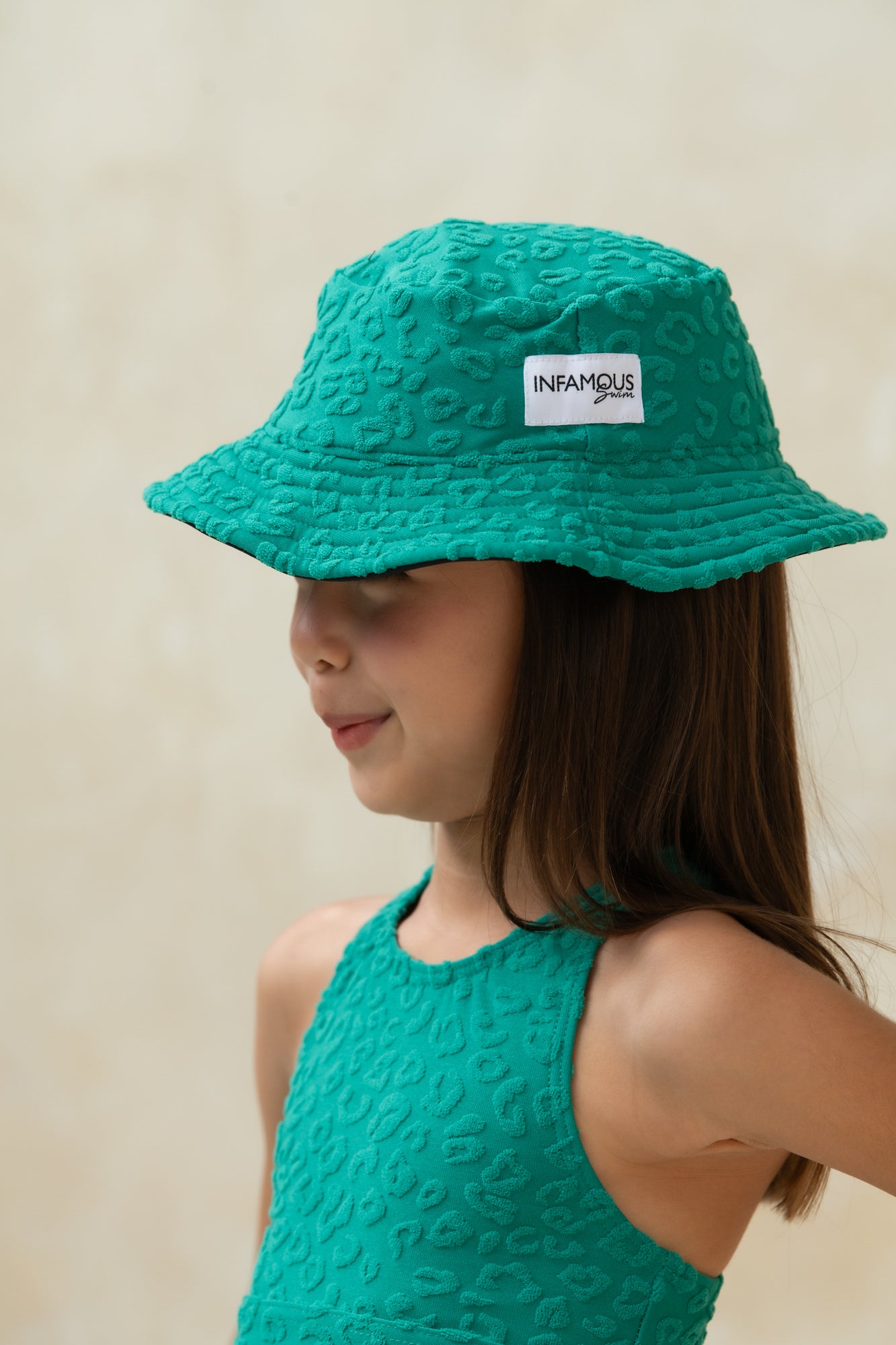 Daisy Swim Hat - Textured Leopard Kiwi