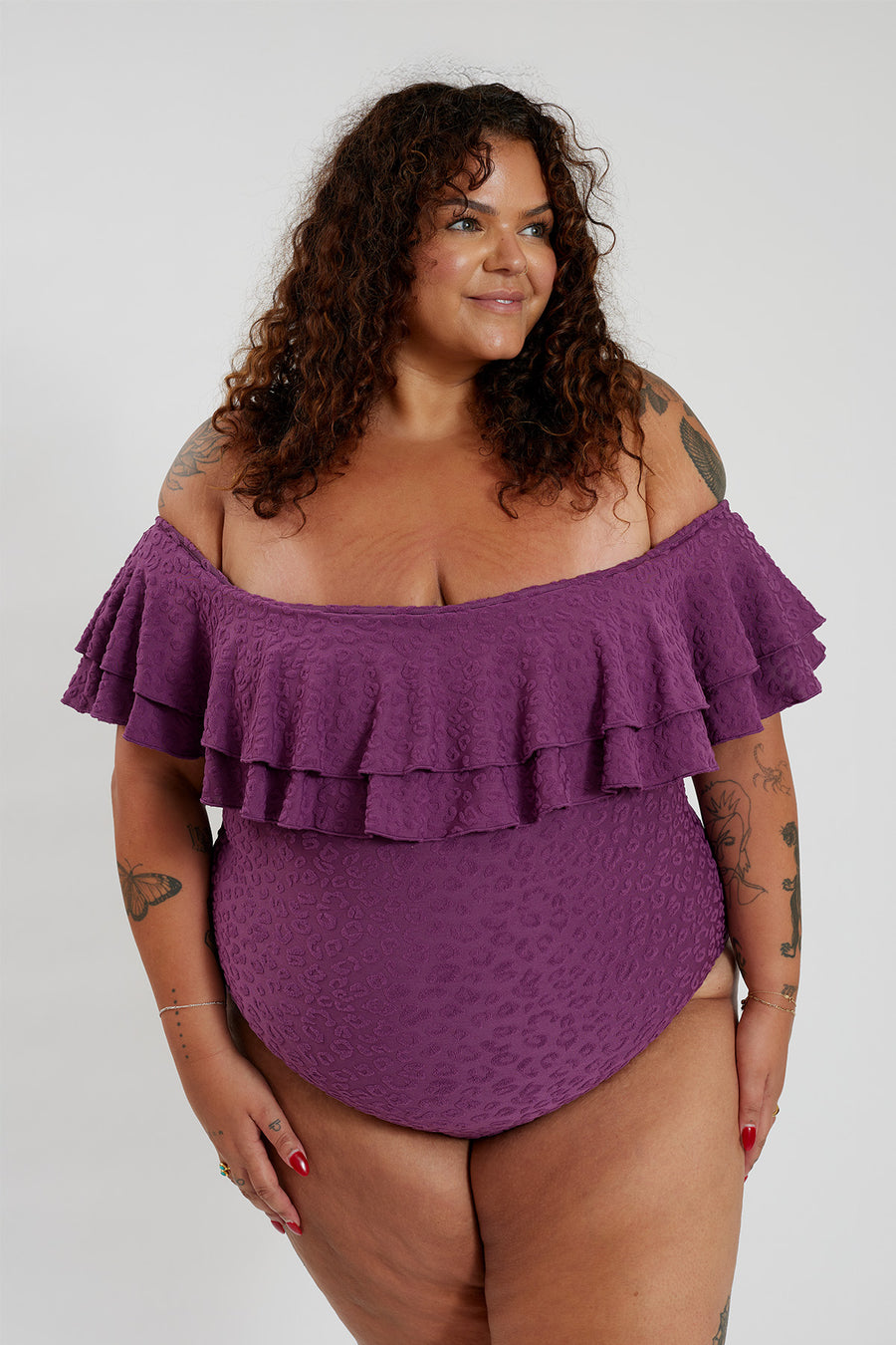 Miranda 02 One Piece Curve - Textured Leopard Grape