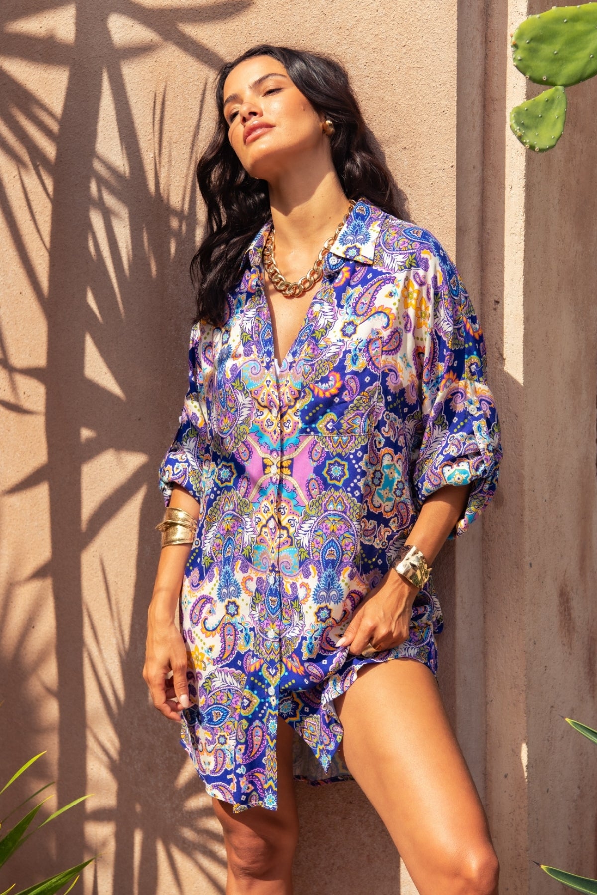 Sandy Shirt Dress - Peacock Swirls