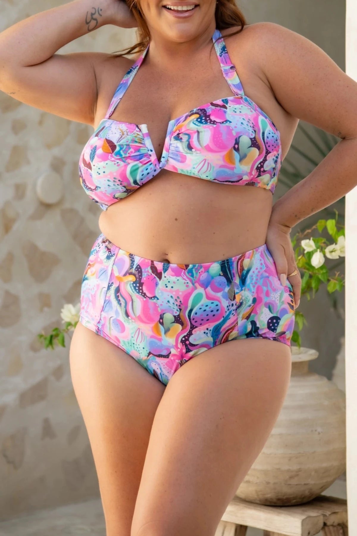 Infamous Swim Scarlett Bandeau Top in Marine Fiesta