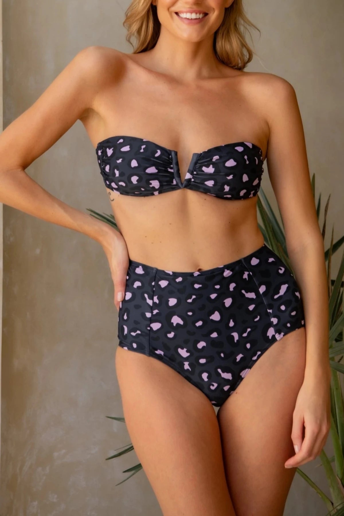 Infamous Swim Scarlett Bandeau Top in Mellow Leopard