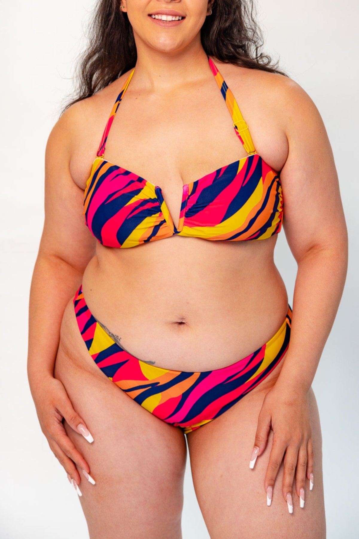 Infamous Swim Scarlett Bandeau Top in Sunset Stripe