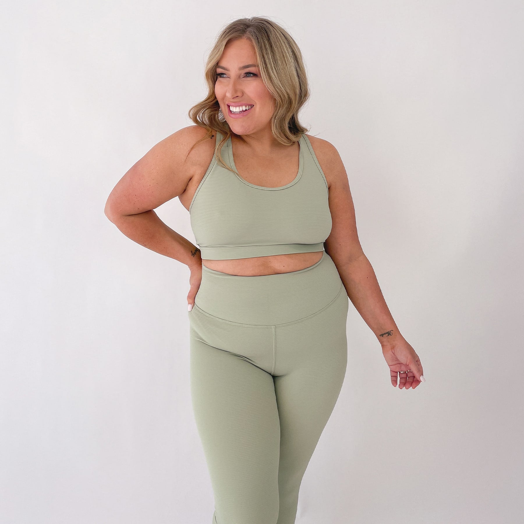 Ashy Active Crop Final Sale - Sage Green Ribbed