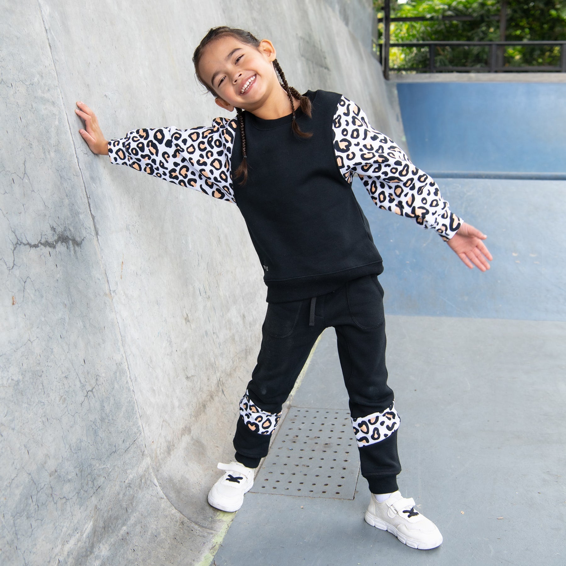 Mini Track Pant Spliced Final Sale - Black & Leopard