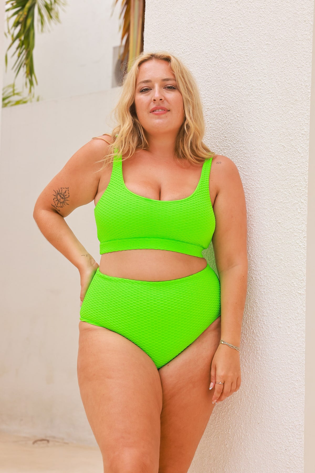 Sadie Bikini Bottom Final Sale - Fluro Waffle Lime