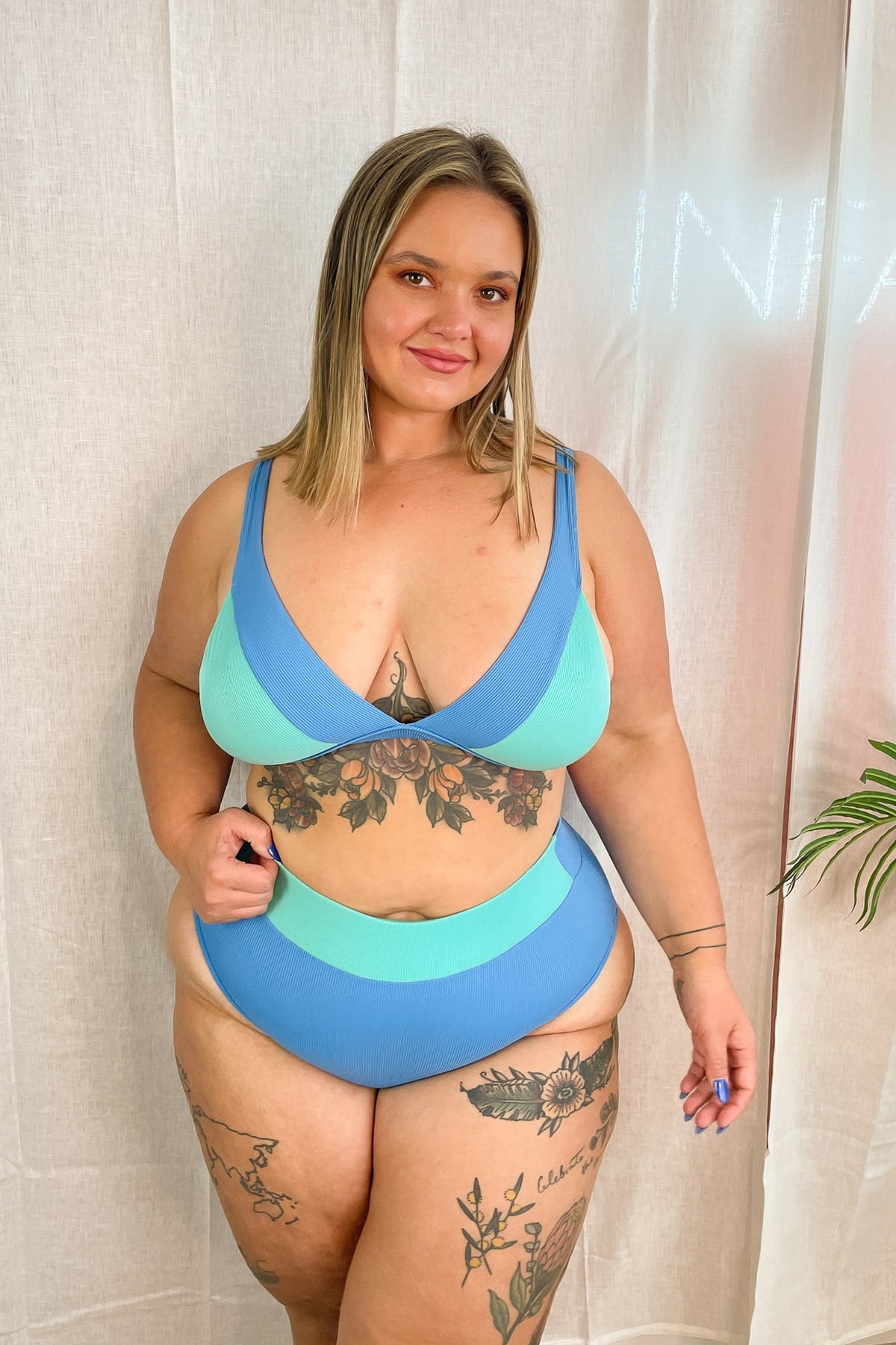 Lola Triangle Top Final Sale - Blue Green Ribbed