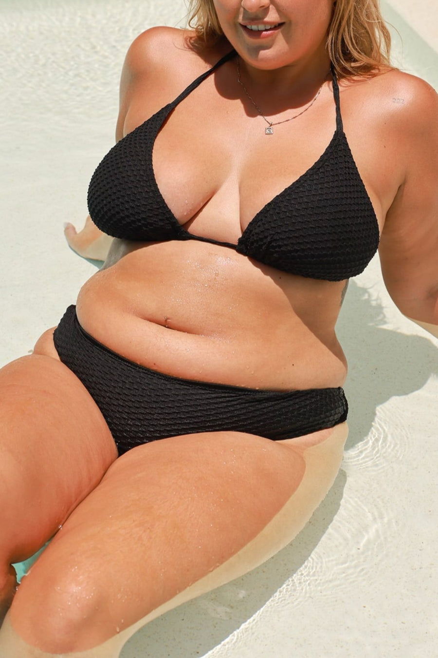 Infamous Swim Mia Triangle Bikini in Black Waffle