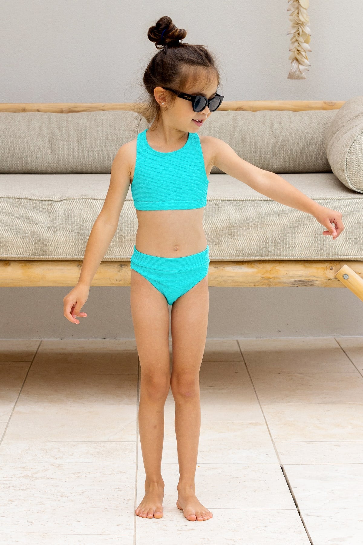 Mini Gia Bikini Set Final Sale - Fluro Waffle Teal