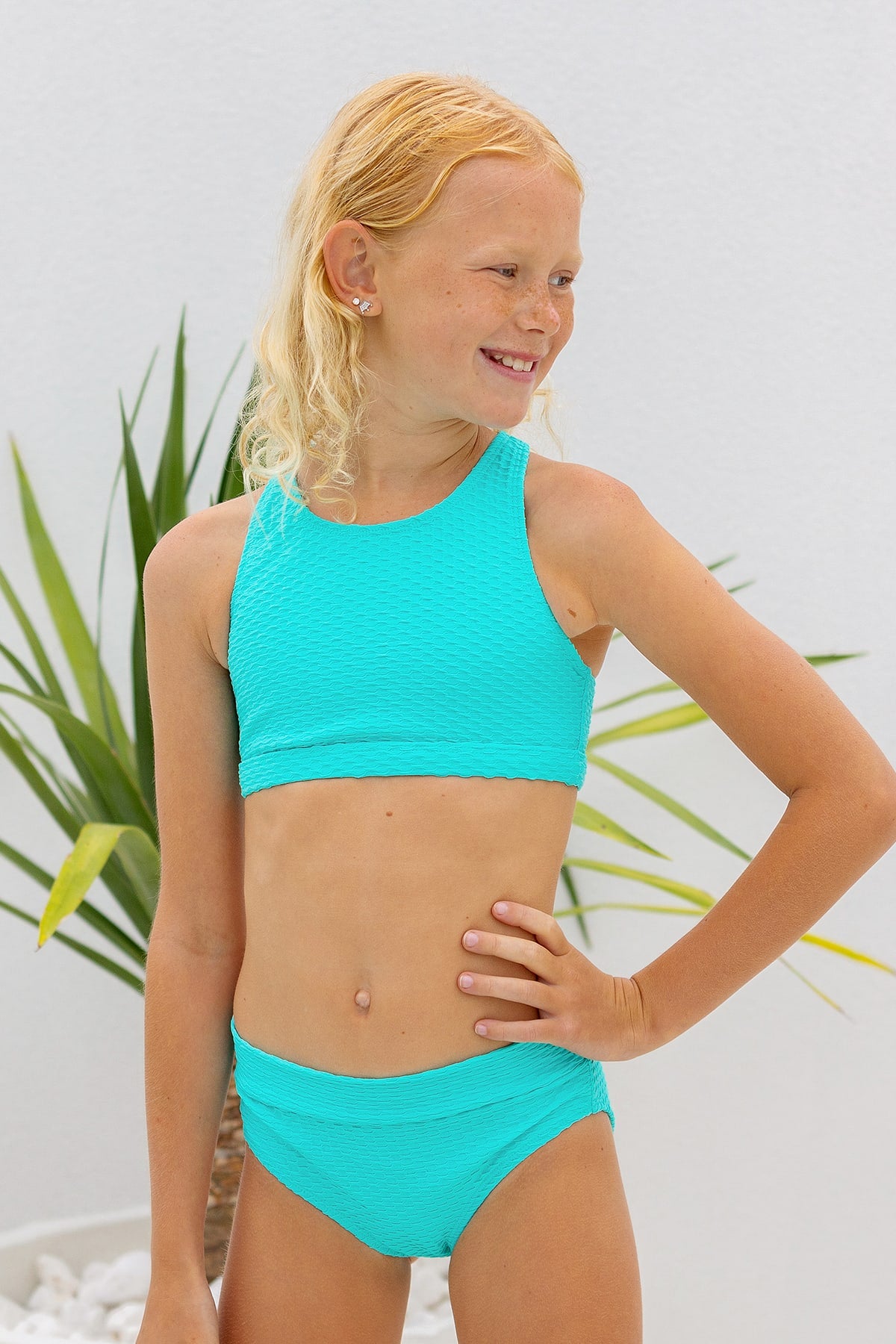 Mini Gia Bikini Set Final Sale - Fluro Waffle Teal