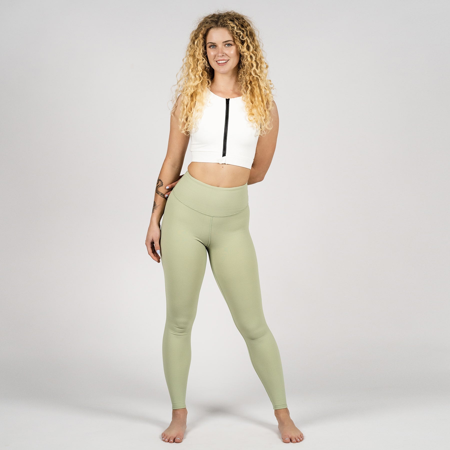 Serena Active Zip Crop Final Sale - White Ribbed