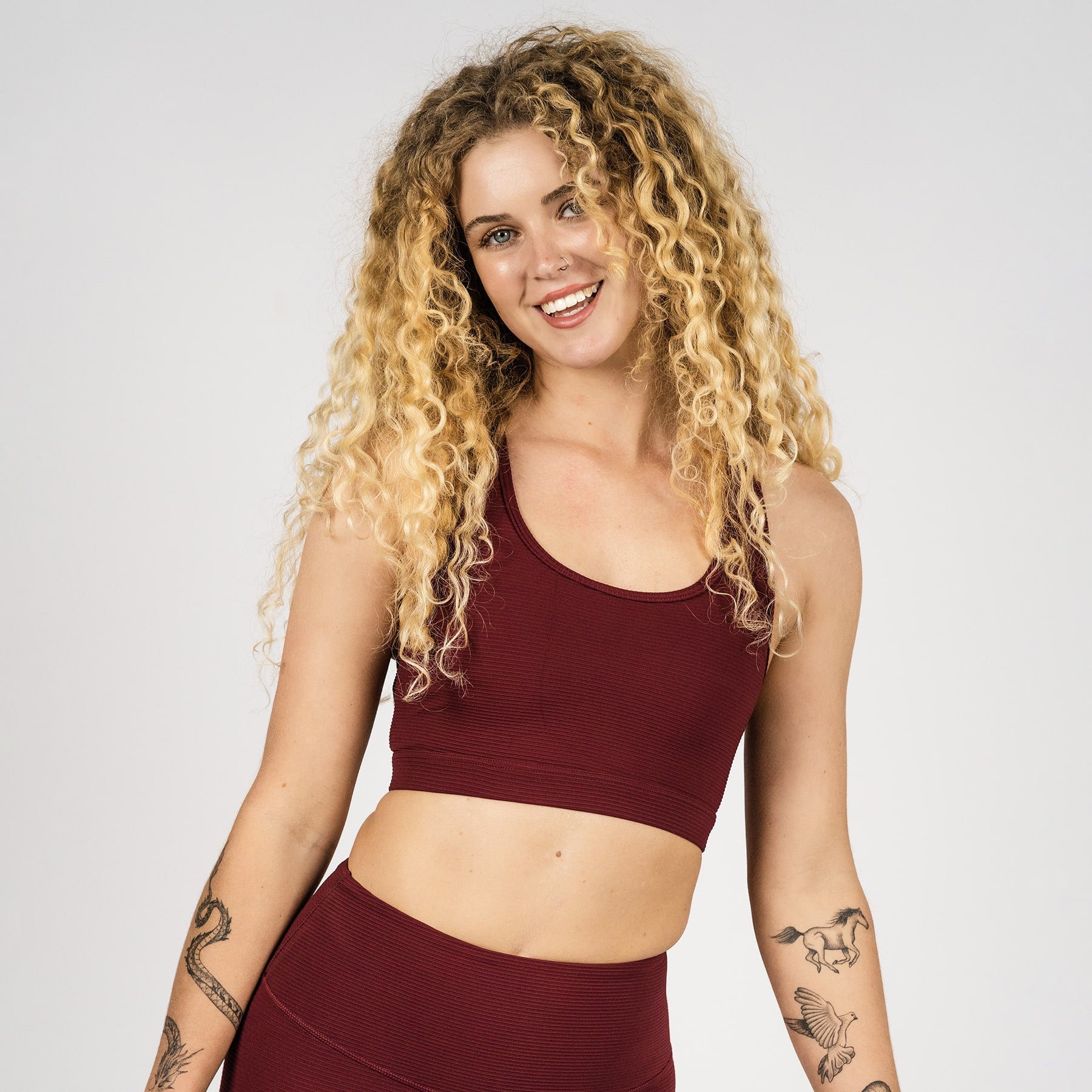 Ashy Active Crop Final Sale - Red Wine Ribbed