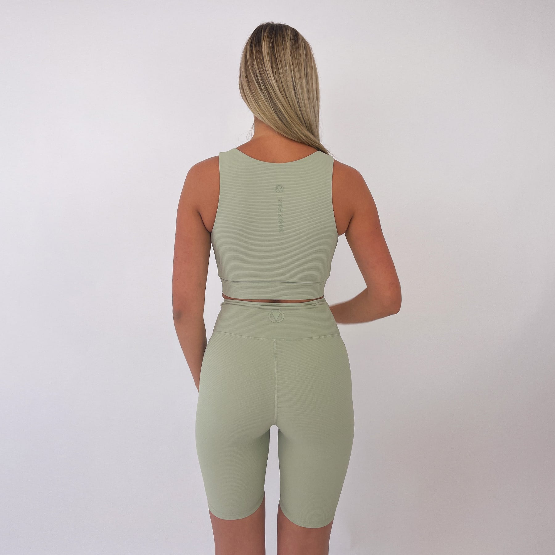 Serena Active Zip Crop Final Sale - Sage Green Ribbed