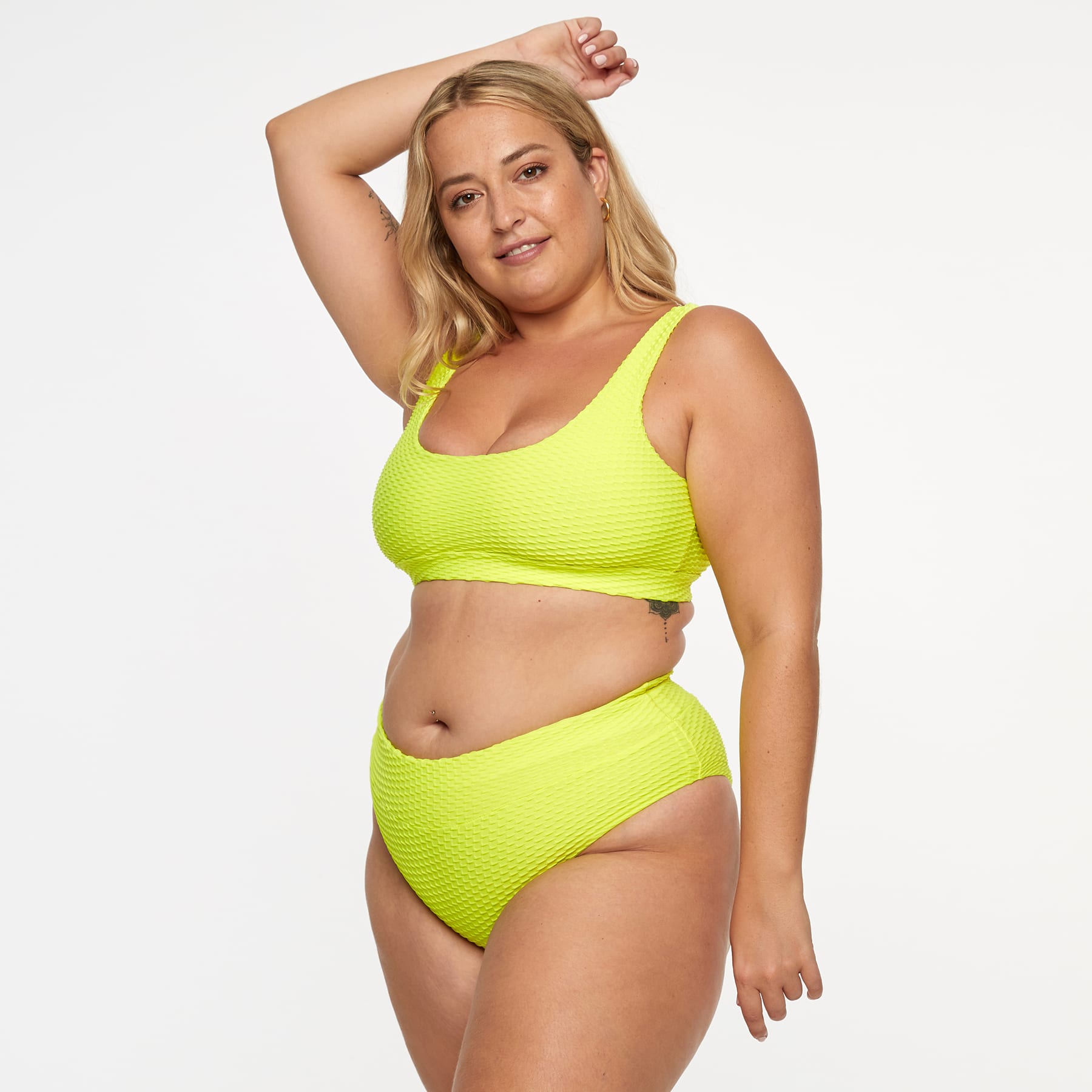 Gia Bikini Top - Fluro Yellow Waffle